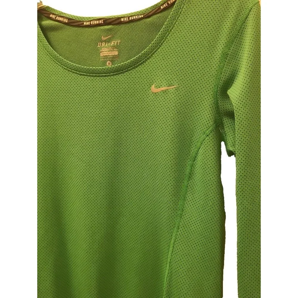 Nike Dri-fit Apple Green Pullover Long Sleeve Running Top Women Small EUC 849883